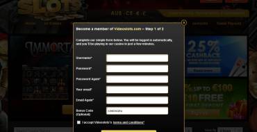 Videoslots сasino: Registrazione