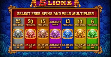 5 Lions: Giochi bonus