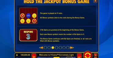 9 Coins Extremely Light: Giri gratis e/o respin