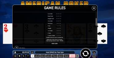 American Poker Gold: Tabella dei pagamenti