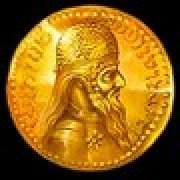 Scatter sotto forma di moneta d'oro con il volto di un anziano simbolo in Silk Road slot