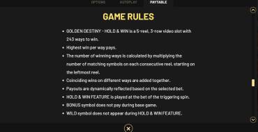 Golden Destiny — Hold&Win: Regole