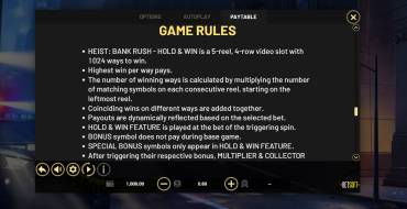 Heist: Bank Rush - Hold&Win: Regole