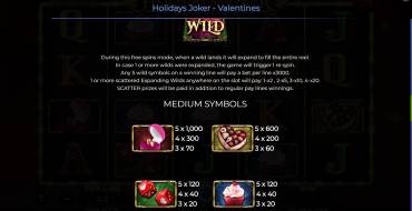 Holidays Joker – Valentines: Tabella dei pagamenti