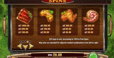 Sizzling Spins: Tabella dei pagamenti