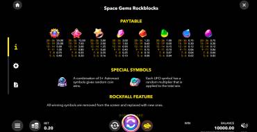 Space Gems. Rockblocks: Tabella dei pagamenti