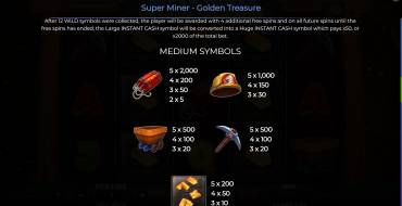 Super Miner – Golden Treasure: Tabella dei pagamenti