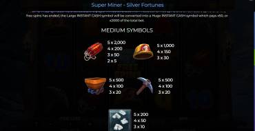 Super Miner – Silver Fortunes: Tabella dei pagamenti