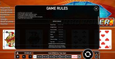 Turbo Poker: Tabella dei pagamenti