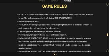 Ultimate Golden Dragon Inferno — Hold&Win: Regole