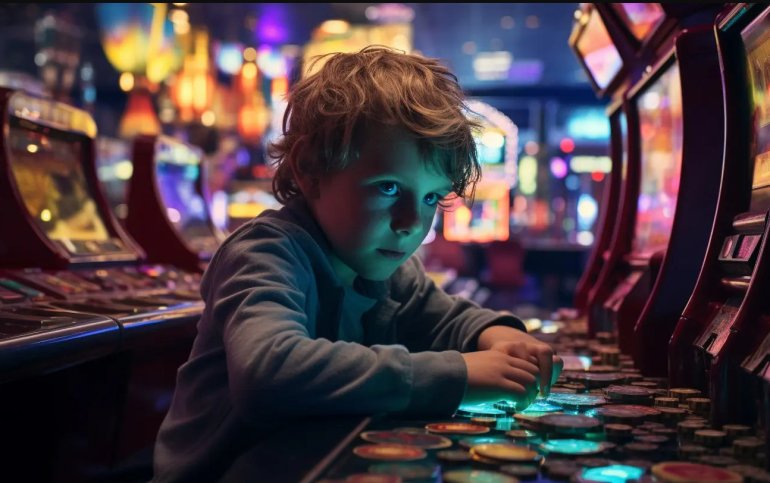 Giovane giocatore d'azzardo alle slot machine